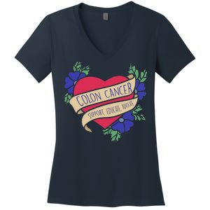 Colon Cancer Support Educate Advocate Women's V-Neck T-Shirt