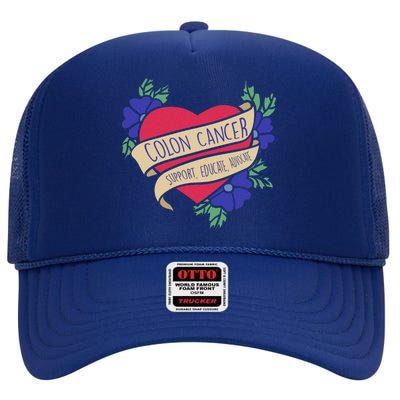 Colon Cancer Support Educate Advocate High Crown Mesh Back Trucker Hat