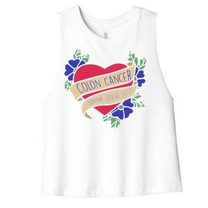 Colon Cancer Support Educate Advocate Women's Racerback Cropped Tank