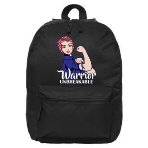 Colon Cancer Unbreakable Warrior 16 in Basic Backpack