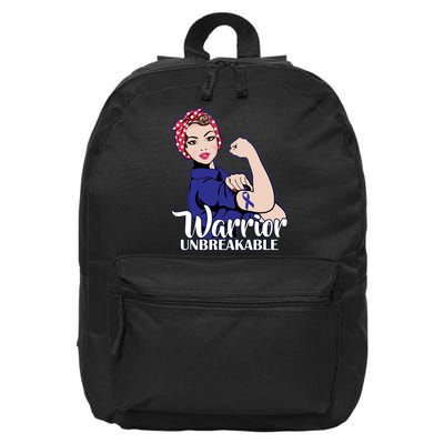 Colon Cancer Unbreakable Warrior 16 in Basic Backpack