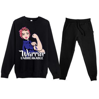 Colon Cancer Unbreakable Warrior Premium Crewneck Sweatsuit Set