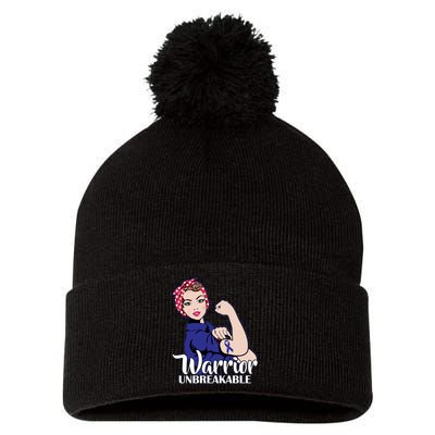 Colon Cancer Unbreakable Warrior Pom Pom 12in Knit Beanie