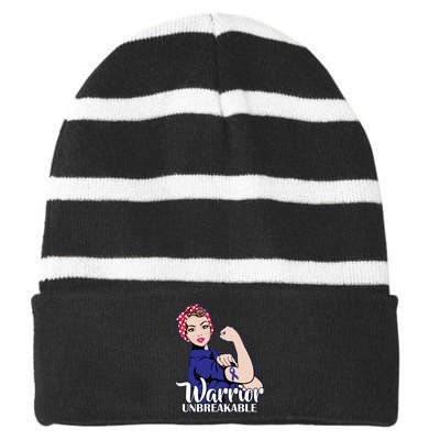 Colon Cancer Unbreakable Warrior Striped Beanie with Solid Band