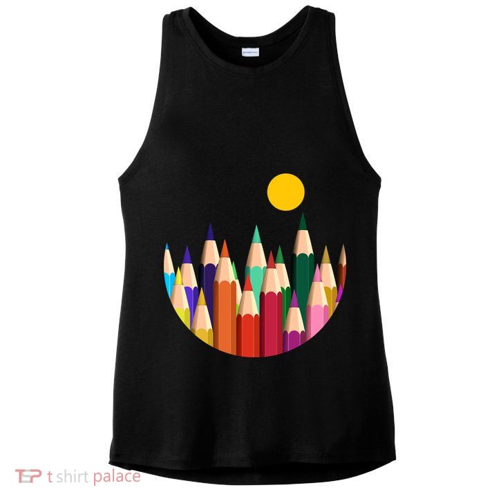 Color Pencils Forest Mountains  Ladies PosiCharge Tri-Blend Wicking Tank