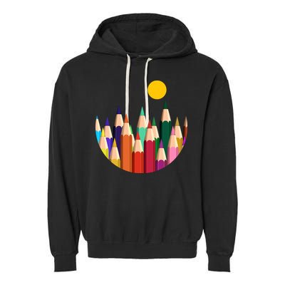 Color Pencils Forest Mountains  Garment-Dyed Fleece Hoodie