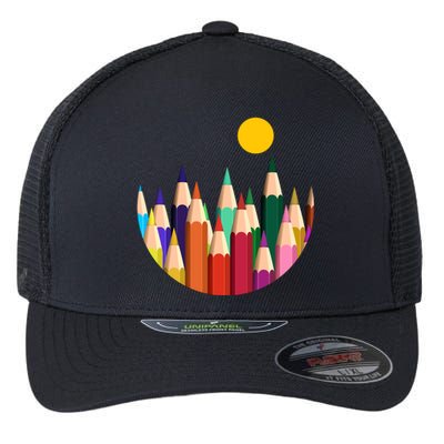 Color Pencils Forest Mountains  Flexfit Unipanel Trucker Cap