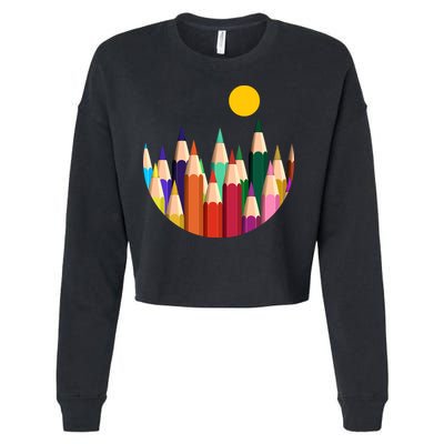 Color Pencils Forest Mountains  Cropped Pullover Crew