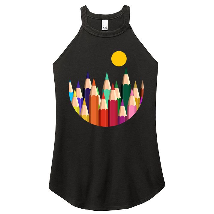 Color Pencils Forest Mountains  Women's Perfect Tri Rocker Tank