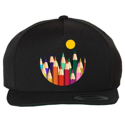 Color Pencils Forest Mountains  Wool Snapback Cap