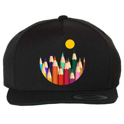 Color Pencils Forest Mountains  Wool Snapback Cap