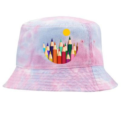 Color Pencils Forest Mountains  Tie-Dyed Bucket Hat