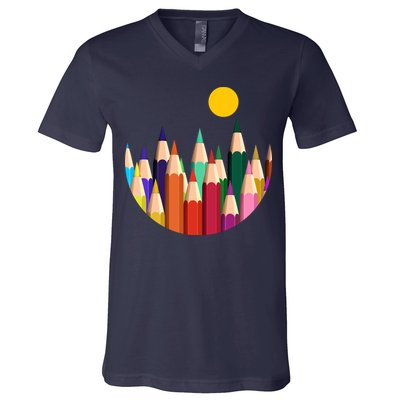 Color Pencils Forest Mountains  V-Neck T-Shirt