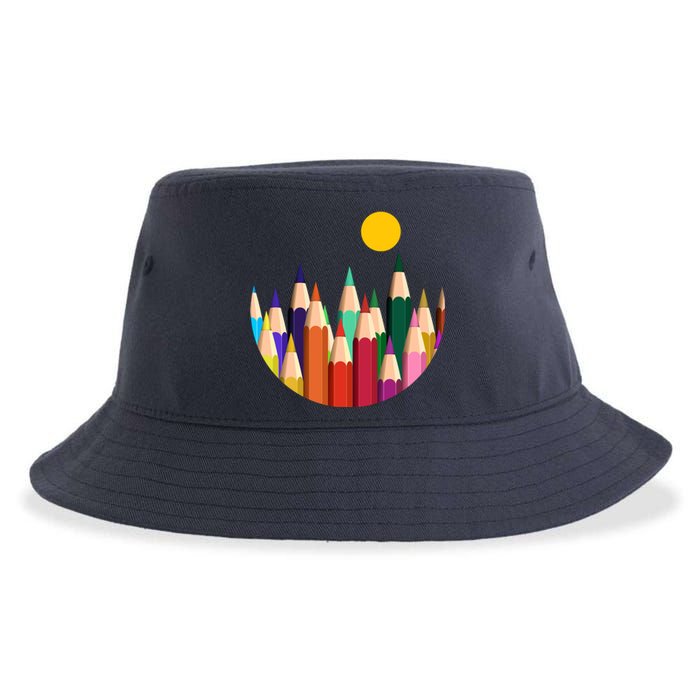 Color Pencils Forest Mountains  Sustainable Bucket Hat