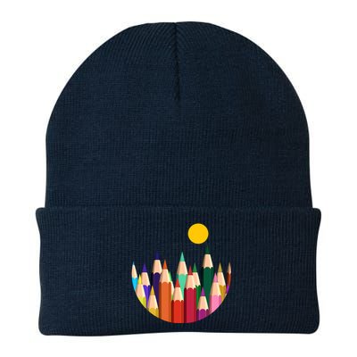 Color Pencils Forest Mountains  Knit Cap Winter Beanie