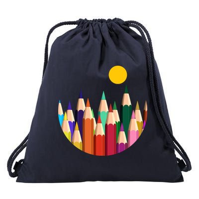 Color Pencils Forest Mountains  Drawstring Bag