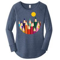 Color Pencils Forest Mountains  Women's Perfect Tri Tunic Long Sleeve Shirt