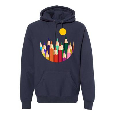 Color Pencils Forest Mountains  Premium Hoodie