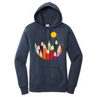 Color Pencils Forest Mountains  Women's Pullover Hoodie