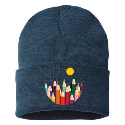 Color Pencils Forest Mountains  Sustainable Knit Beanie