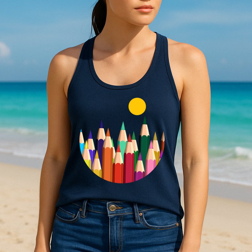 Color Pencils Forest Mountains  Womens Tank Top