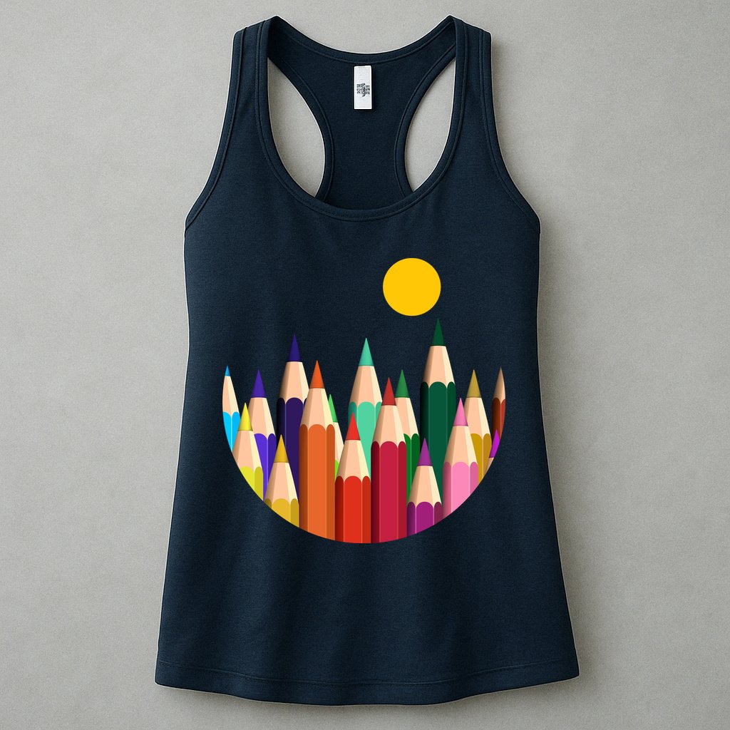 Color Pencils Forest Mountains  Womens Tank Top
