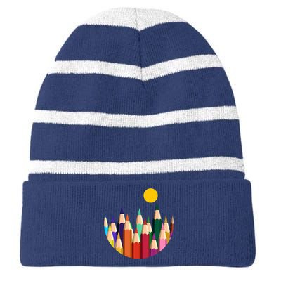 Color Pencils Forest Mountains  Striped Beanie with Solid Band