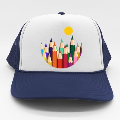 Color Pencils Forest Mountains  Trucker Hat