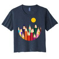 Color Pencils Forest Mountains  Women's Crop Top Tee