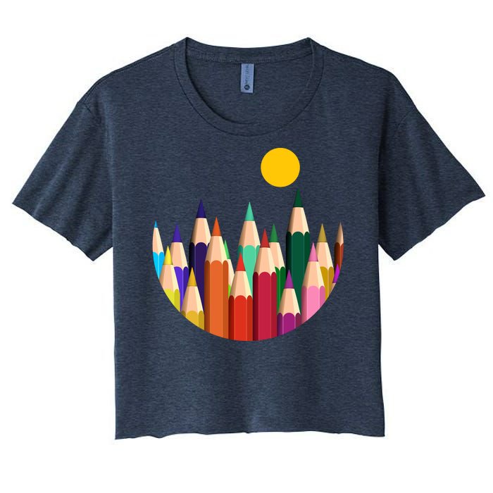 Color Pencils Forest Mountains  Women's Crop Top Tee