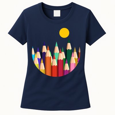 Color Pencils Forest Mountains  Womens T-Shirt