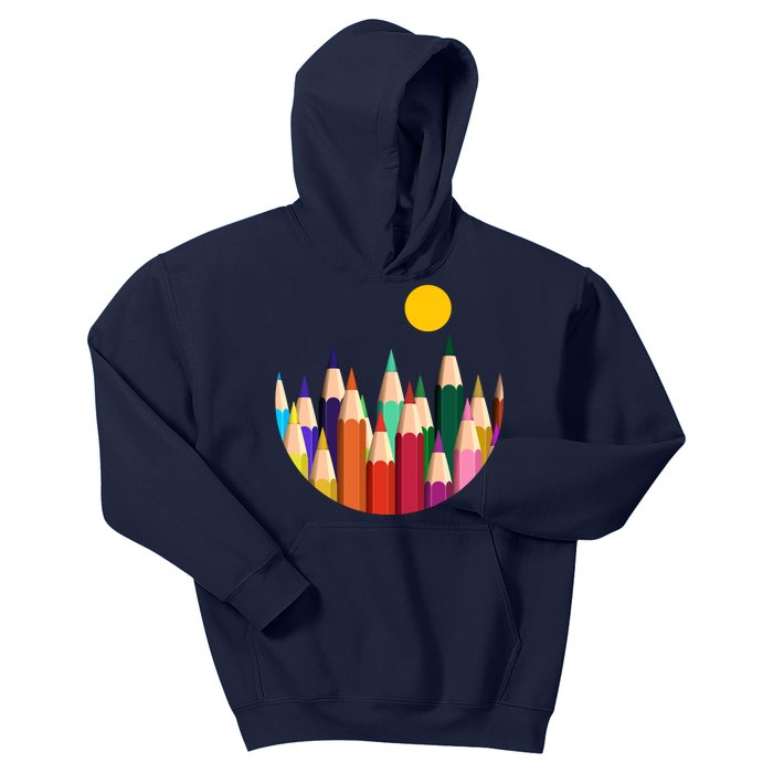 Color Pencils Forest Mountains  Kids Hoodie