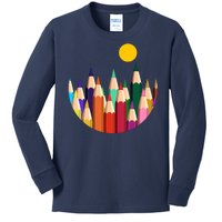 Color Pencils Forest Mountains  Kids Long Sleeve Shirt