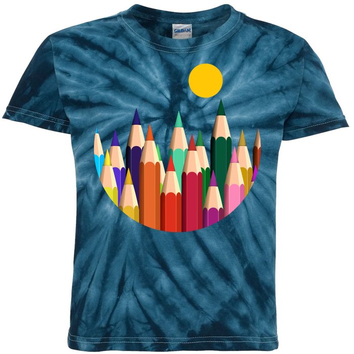 Color Pencils Forest Mountains  Kids Tie-Dye T-Shirt