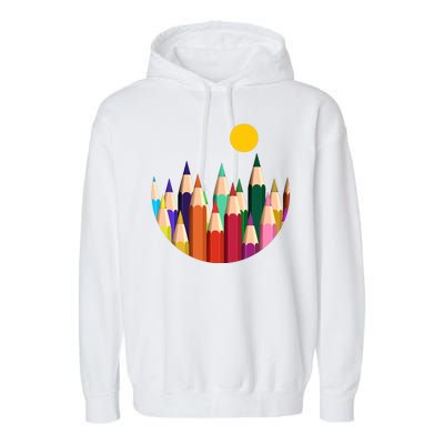 Color Pencils Forest Mountains  Garment-Dyed Fleece Hoodie