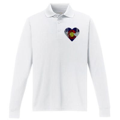 Colorado Flag Heart Performance Long Sleeve Polo