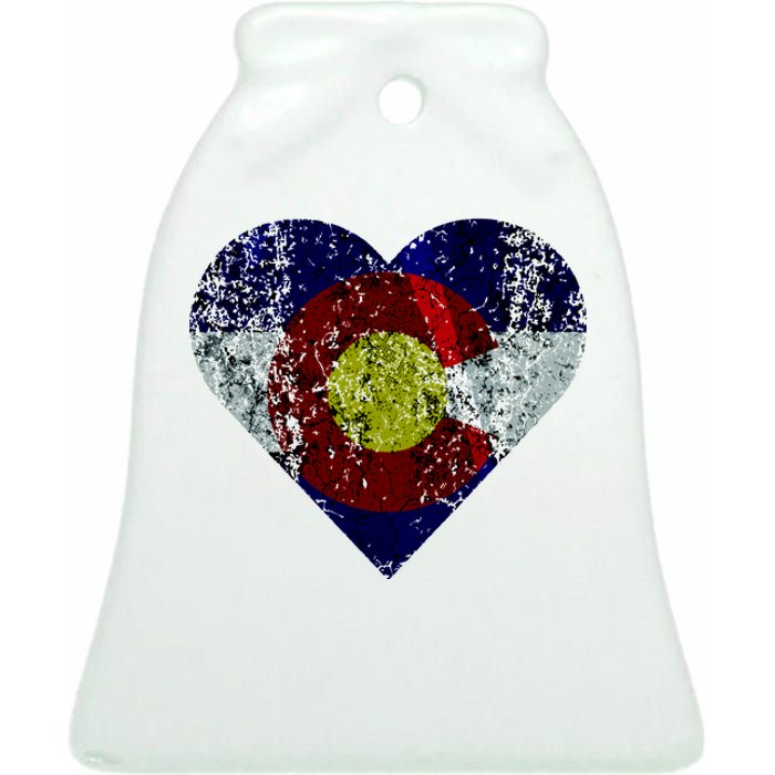 Colorado Flag Heart Ceramic Bell Ornament