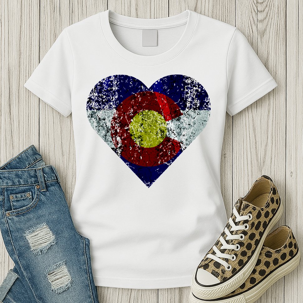 Colorado Flag Heart Womens T-Shirt