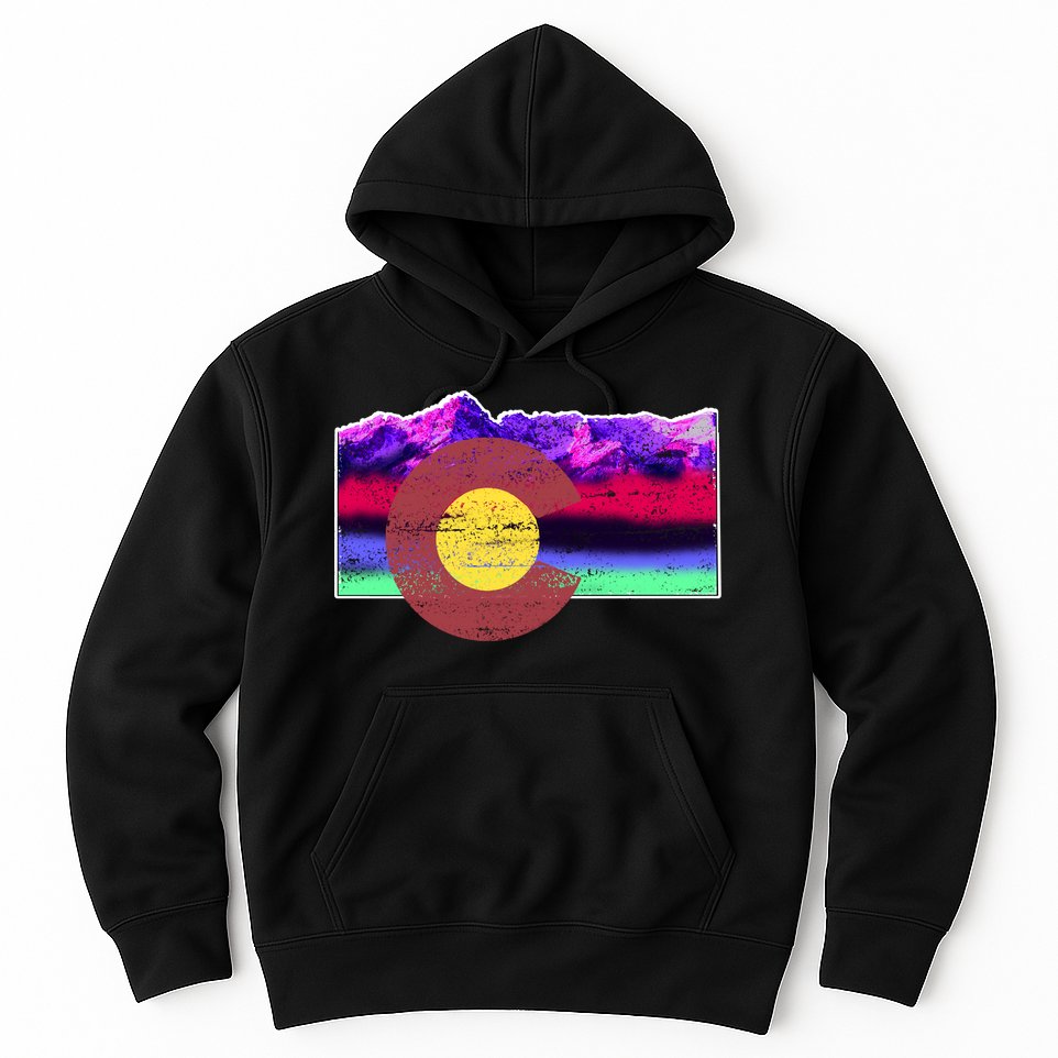 Colorado Flag Mountains Retro Vintage Distressed Hoodie