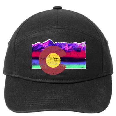 Colorado Flag Mountains Retro Vintage Distressed 7-Panel Snapback Hat