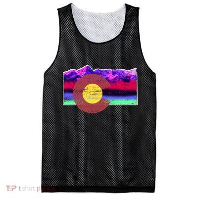 Colorado Flag Mountains Retro Vintage Distressed Mesh Reversible Basketball Jersey Tank