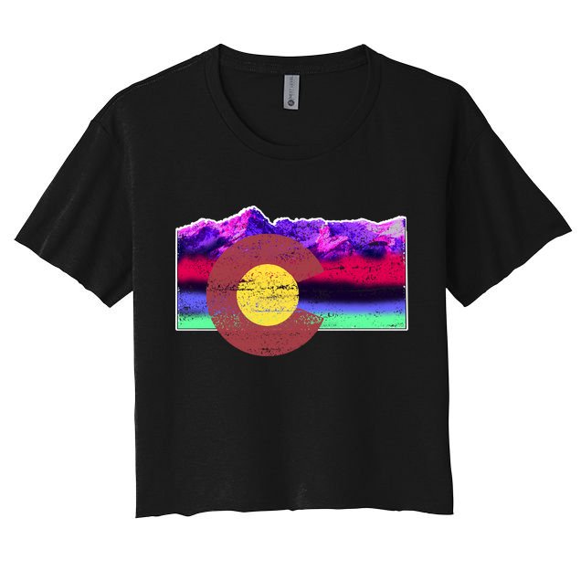 Colorado Flag Mountains Retro Vintage Distressed Crop Top