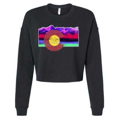 Colorado Flag Mountains Retro Vintage Distressed Cropped Pullover Crew