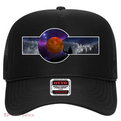 Colorado Flag Retro Mountains Wilderness High Crown Mesh Back Trucker Hat