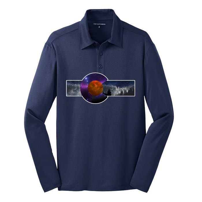 Colorado Flag Retro Mountains Wilderness Silk Touch Performance Long Sleeve Polo