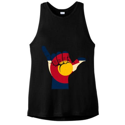 Colorado Flag Shake Hand Sign  Ladies PosiCharge Tri-Blend Wicking Tank