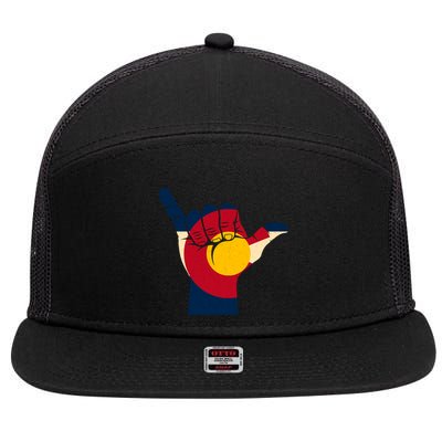 Colorado Flag Shake Hand Sign  7 Panel Mesh Trucker Snapback Hat
