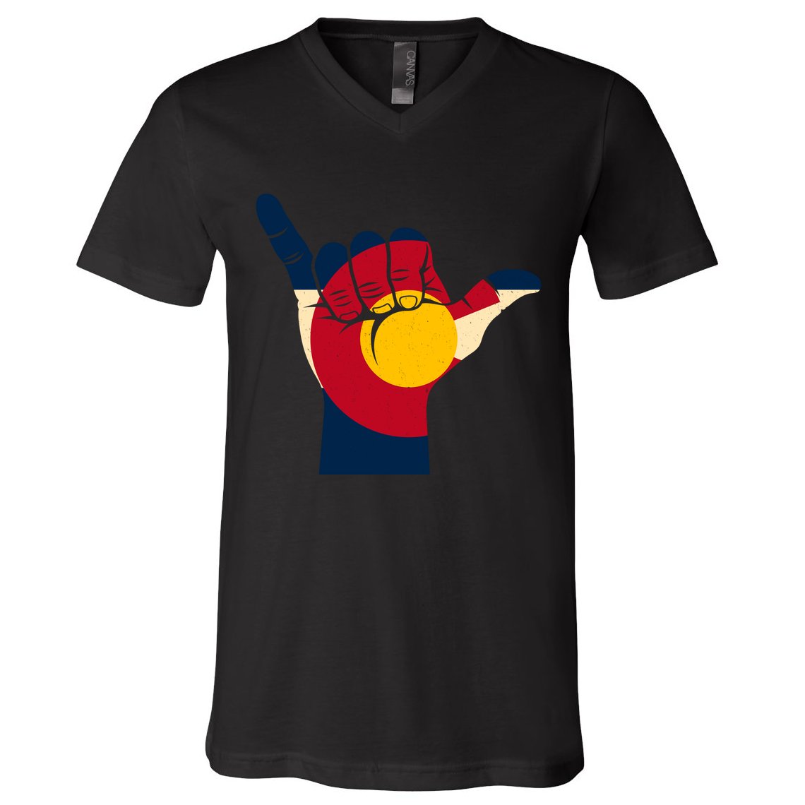 Colorado Flag Shake Hand Sign  V-Neck T-Shirt