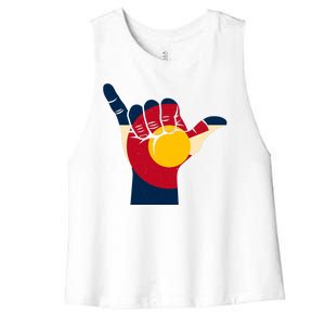 Colorado Flag Shake Hand Sign  Women's Racerback Cropped Tank