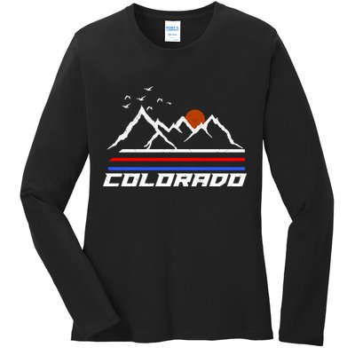 Colorado Mountains Retro Vintage Ladies Long Sleeve Shirt